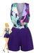 2PCS Purple 1970s Geometric Print Vest & Shorts, vintage fashion, retro style - perfect for women who love vintage and retro fashion