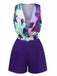 2PCS Purple 1970s Geometric Print Vest & Shorts, vintage fashion, retro style - perfect for women who love vintage and retro fashion