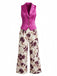 2PCS Purplish Red 1950s Lapel Button Vest & Floral Pants, vintage fashion, retro style - perfect for women who love vintage and retro fashion