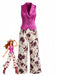 2PCS Purplish Red 1950s Lapel Button Vest & Floral Pants, vintage fashion, retro style - perfect for women who love vintage and retro fashion