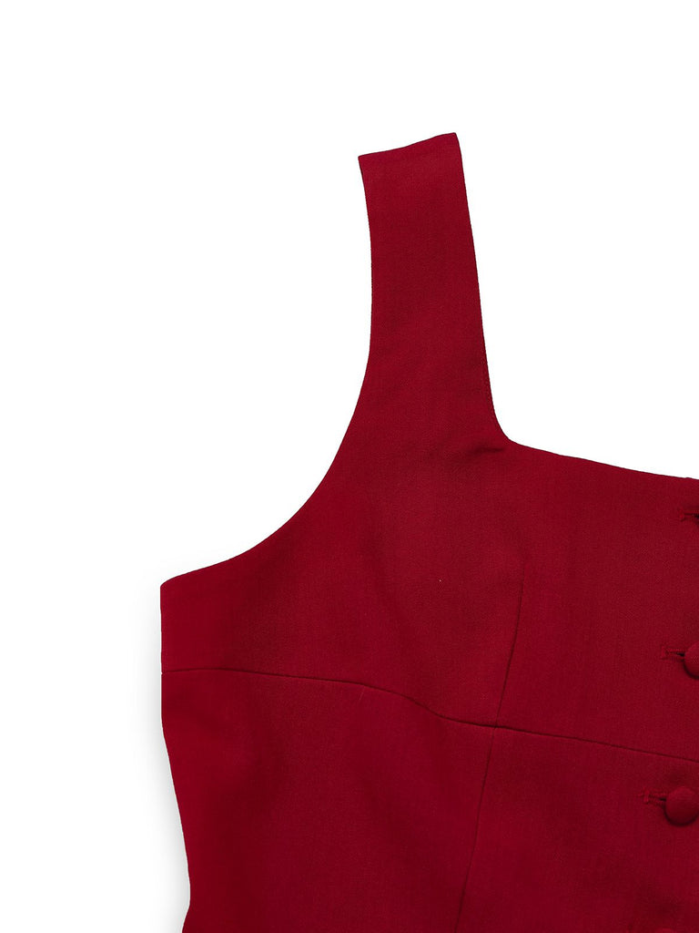 2PCS Red 1940s Square Neck Sleeveless Vest & Skirt - vintage skirt, retro style, elegant red