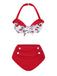 2PCS Red 1950s Cherry Bikini & Tie-Waist Cover up - vintage fashion, retro style, elegant red
