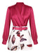 2PCS Red Solid V-Neck Shirts &  Plants Belt Shorts: timeless style reimagined