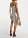 2PCS Silver 1980s Sequined Suspender Tassel Top & Skirt — 1980s elegance she can wear anywhere