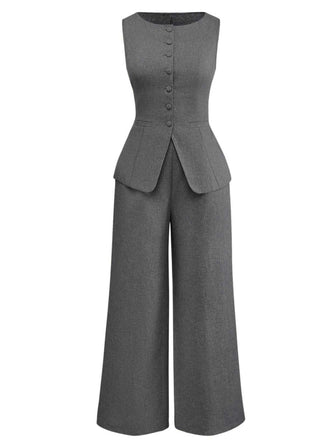 2PCS Solid 1940s Sleeveless Top & Wide-Leg Pants - vintage fashion, retro style