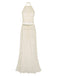 She pairs this 2PCS White 1970s Wrinkle Halter Backless Top & Skirts with confidence and 1970s charm