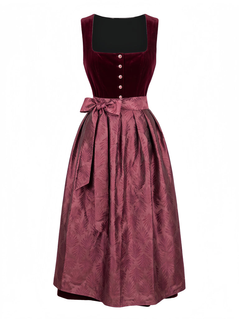 Wine Red 1950s Square Neck Dress 3