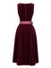 Wine Red 1950s Square Neck Dress 2