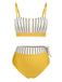 2PCS Yellow 1940s Striped Patchwork Swimsuit, vintage swimsuit, pin-up swimwear - perfect for women who love vintage and retro fashion