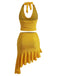 2PCS Yellow 1960s Halter Cowl Neck Textured Tankini Set - vintage fashion, retro style for vintage lovers
