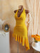 2PCS Yellow 1960s Halter Cowl Neck Textured Tankini Set - vintage fashion, retro style for vintage lovers