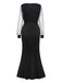 Black 1930s Solid V-Neck Sequined Irregular Hem Dress