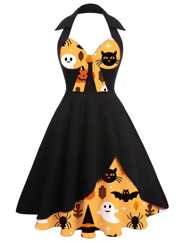 ‍1950s Bow Halter Patchwork Swing Dress (86% off)