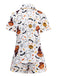 White 1950s Halloween Print Notched Collar Pajama Set