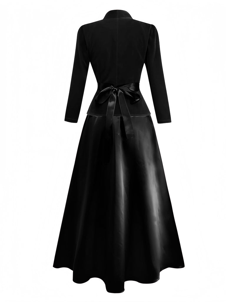 2PCS Wine Red 1940s V-Neck Velvet Jacket & Skirt