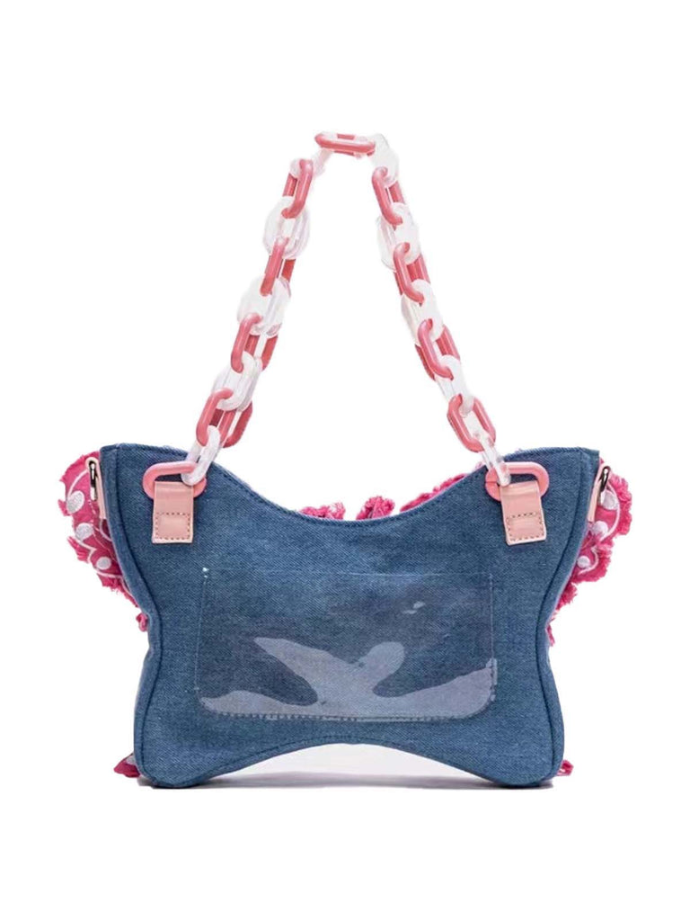 Pink Ripped Denim 3D Butterfly Novelty Bag