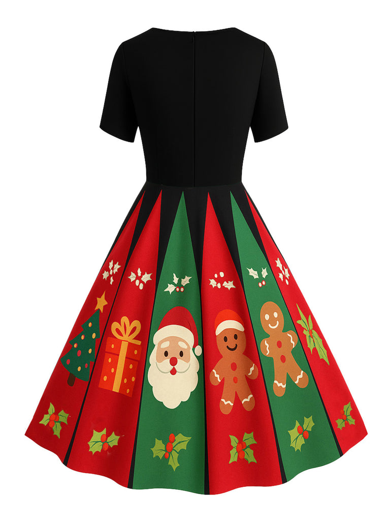 Black 1950s Christmas Snowflake Swing Dress