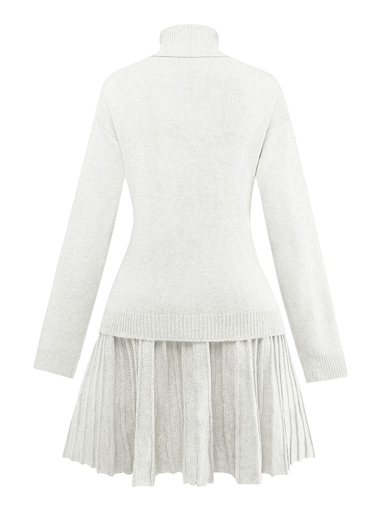 2PCS 1960s Knit Turtleneck Sweater & Pleated Skirt