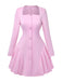 1950s Sweetheart Neck Long Sleeve Solid Pleated Dress