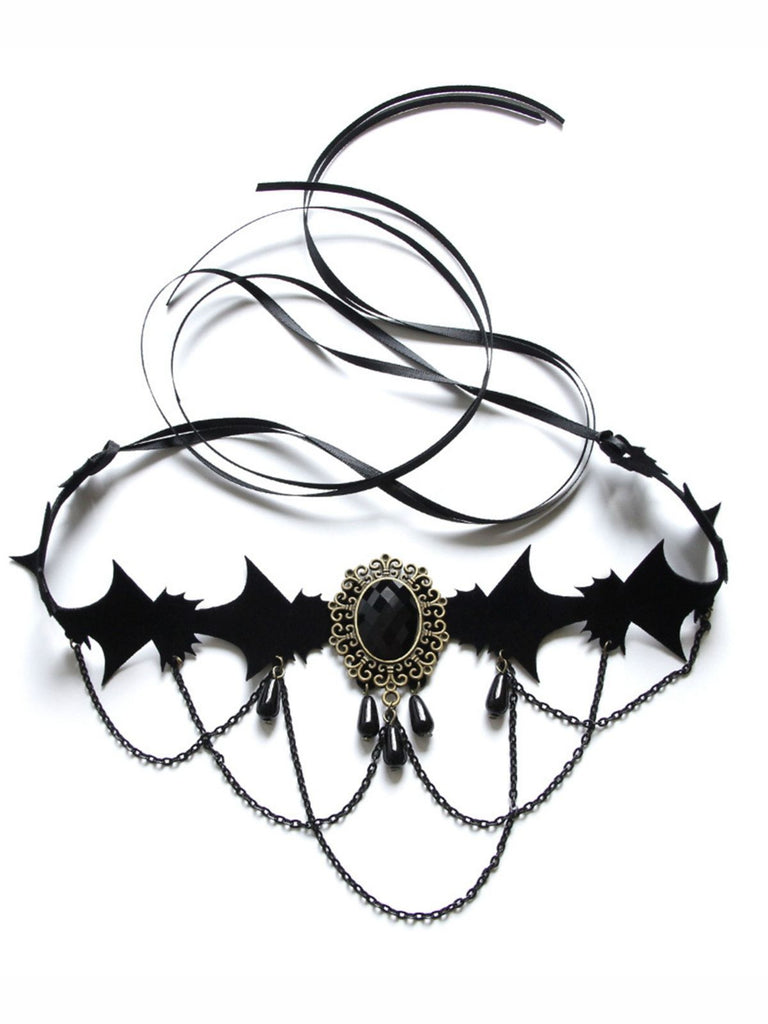 Black Retro Halloween Gemstone Necklace