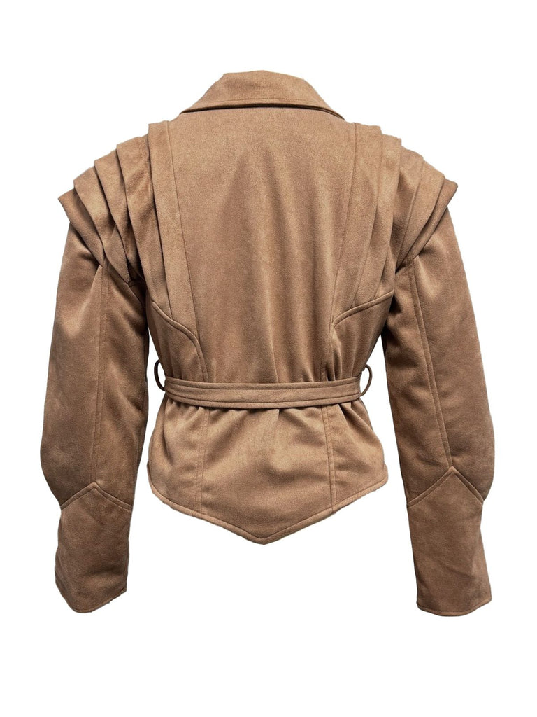 1980s Solid Button V-Neck Lace-Up Jacket