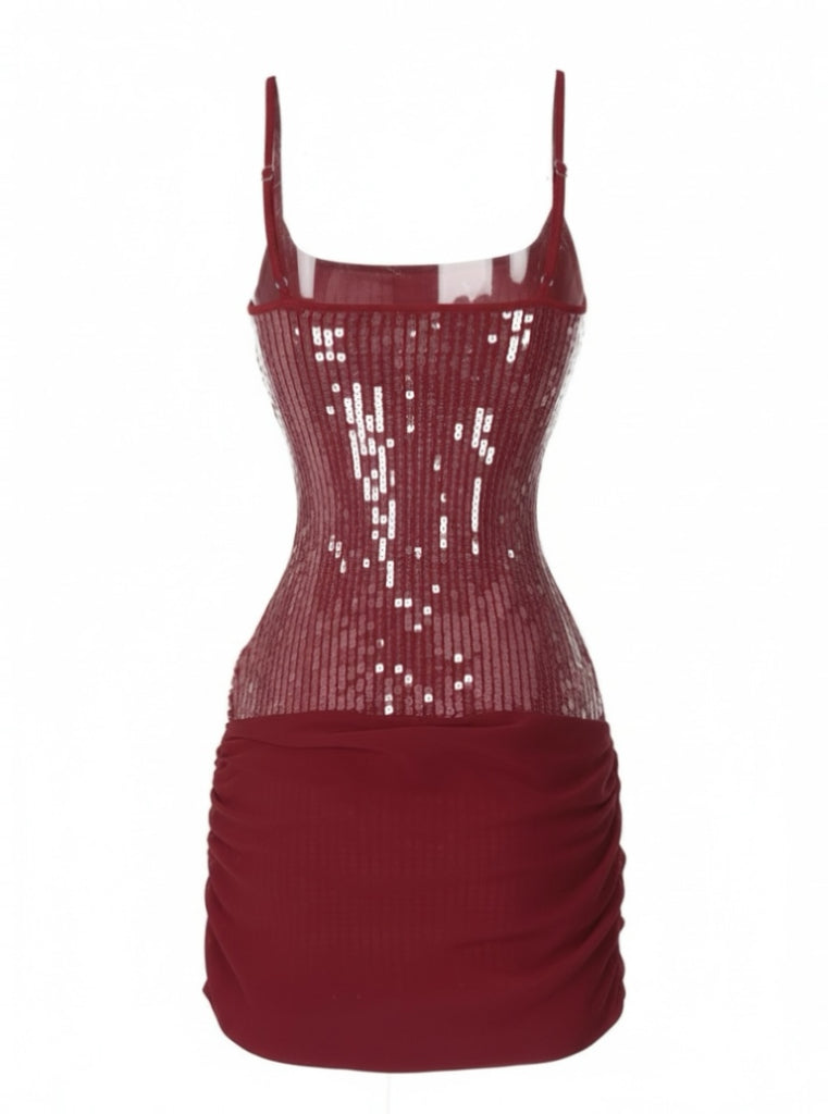 1980s Solid Sequined Patchwork Mini Dress