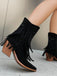 Vintage Tassel Mid Heel Flannelette Boots