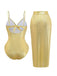 Gold 1980s Ruched One-Piece Swimsuit & Cover Up