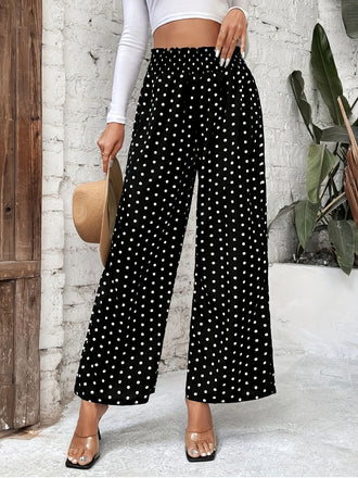Black 1950s Polka Dot Elastic Waist Pants