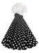 1950s Lapel Polka Dots Patchwork Swing Dress