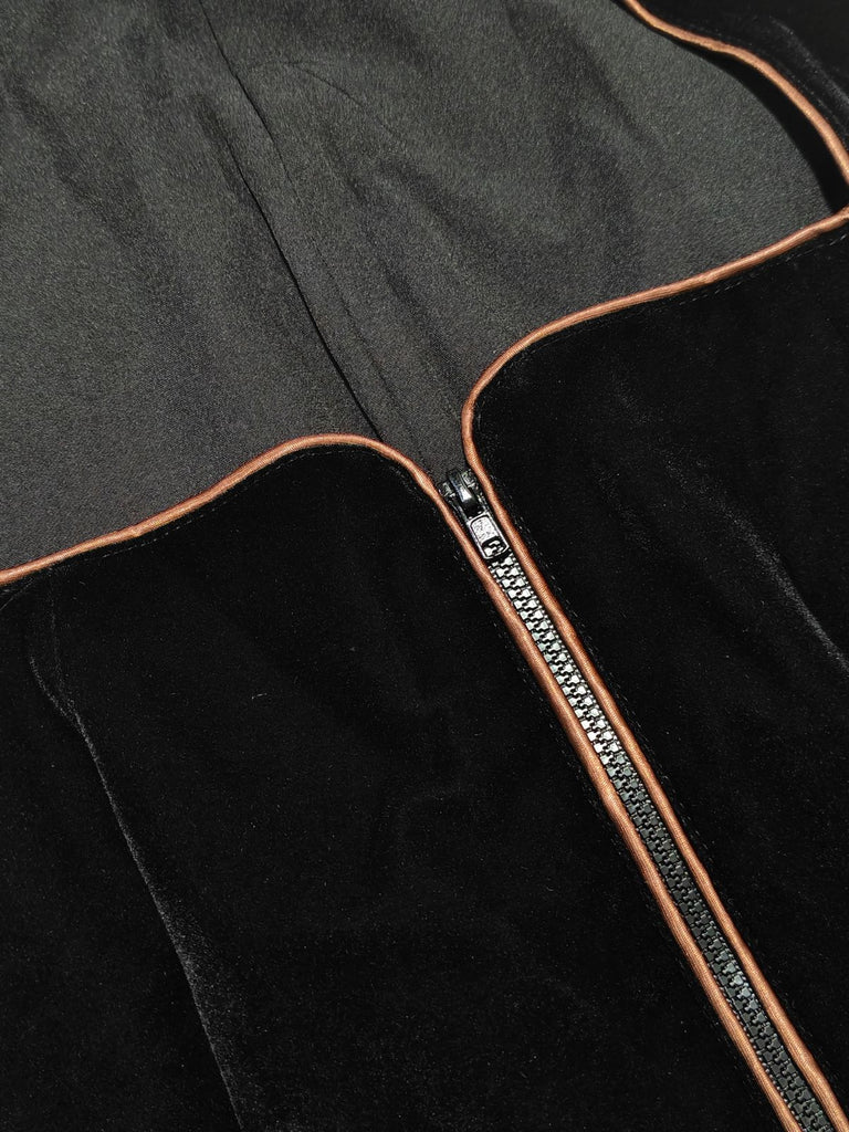 Brown 1950s Crochet Velvelt Dress & Satin Pleated Apron