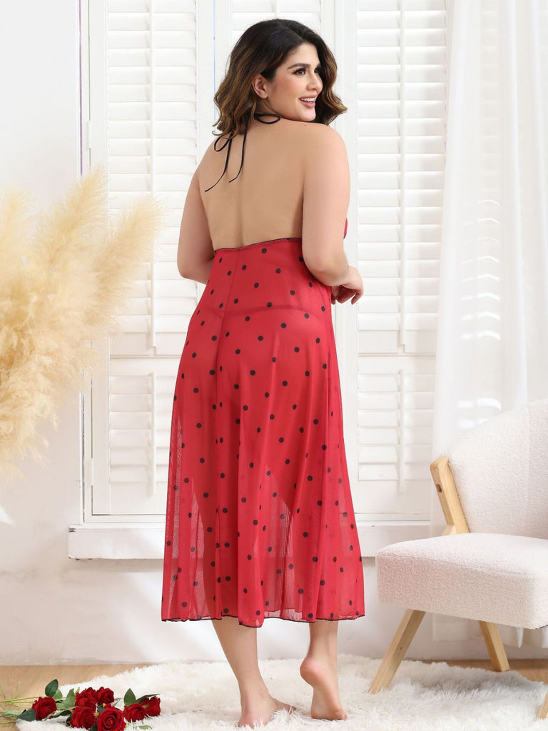 [Plus Size] 1930s Bow Tie Back Backless Polka Dot Nightgown