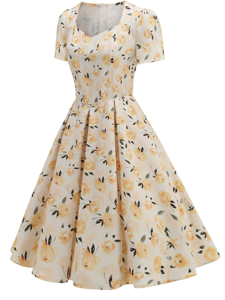1950s Vintage Floral Swing Dress