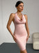 Pink 1960s Bejeweling Lace-Up Halter Dress