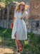 Pure Cotton Beige 1940s V-Neck Floral Dress