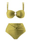 1950s Spaghetti Strap Jewel High-Waist Solid Bikini Set