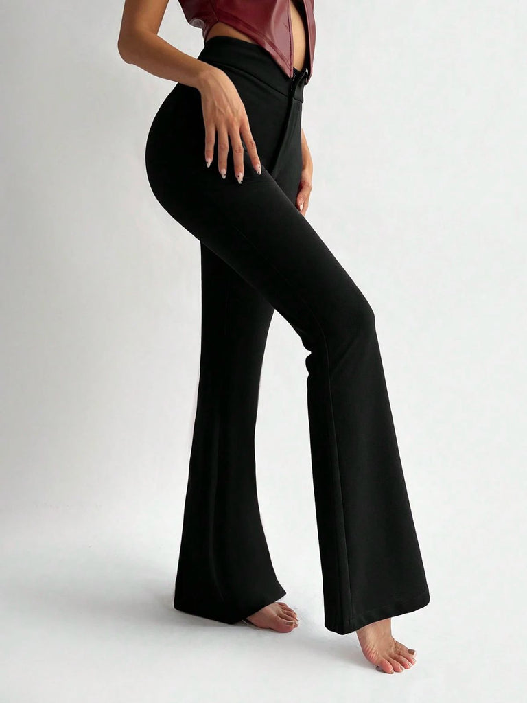 Black 1950s Solid High-Waist Flare Pants