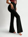 Black 1950s Solid High-Waist Flare Pants