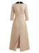 Champagne 1930s Rose Jacquard V-Neck Bow Dress