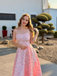 Pink 1950s Floral Jacquard Textured Spaghetti Strap Midi Dress