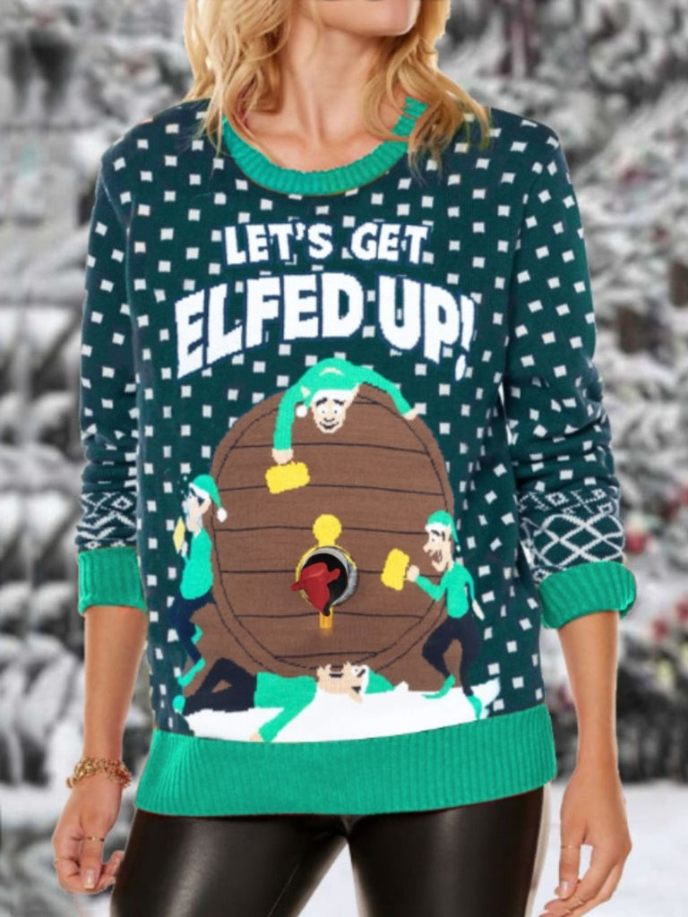 1950s Christmas Santa Grandma Beer Cheer Sweater