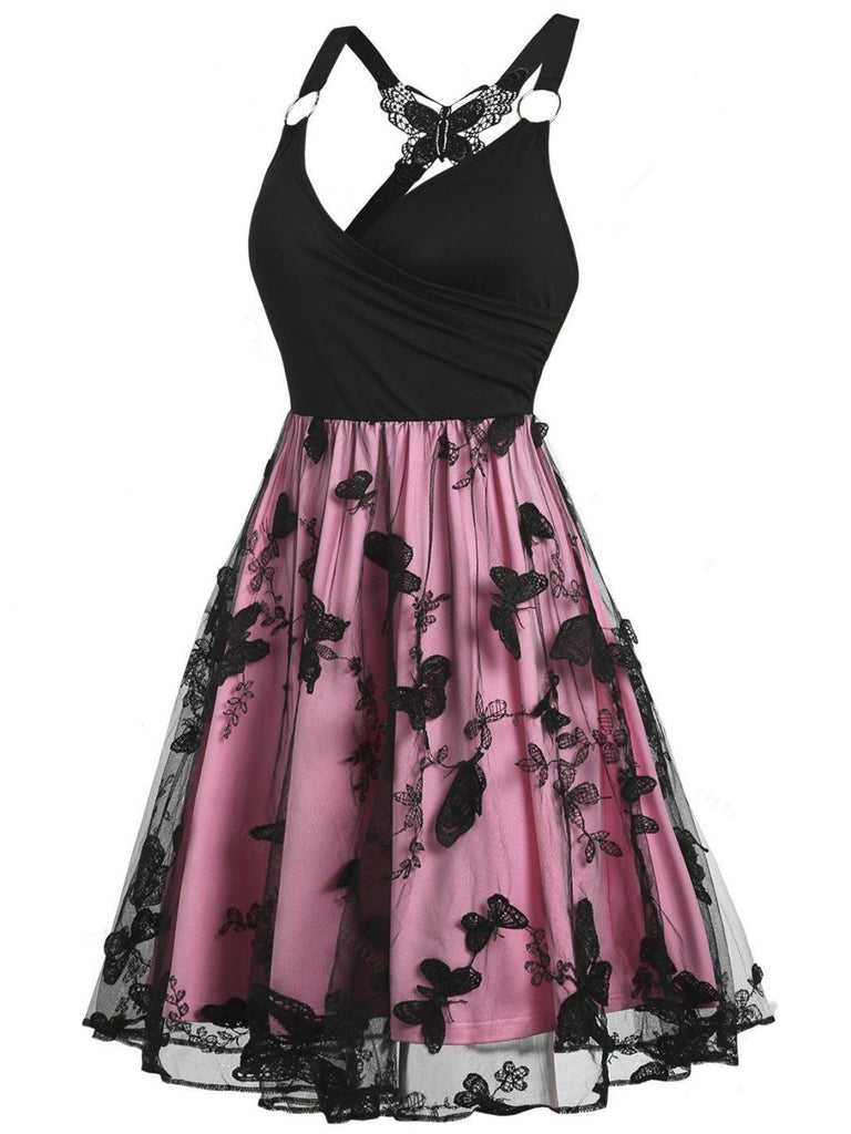 1950s 3D Butterfly Embroidered Patchwork Dress