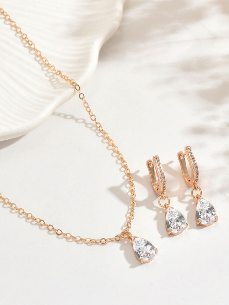 Gold Drop Earrings & Necklace Set
