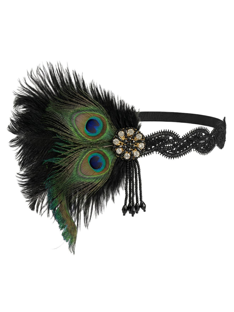 1920s Gatsby Peacock Feather Flapper Tassel Headband