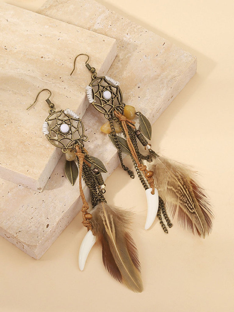 Leather Choker & Feather Dreamcatcher Tassel Earrings Set