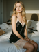 Black 1970s Lace Trim Spaghetti Strap Slip Nightgown
