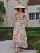 Multicolor 1930s Floral V-Neck Bohemian Slip Dress