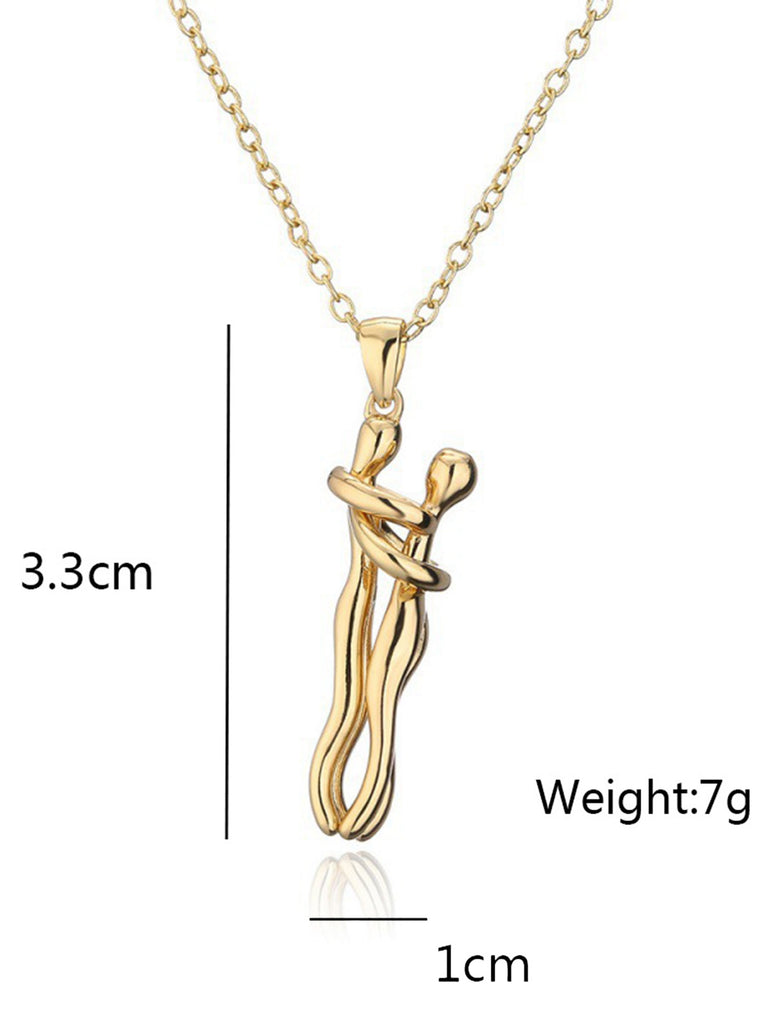 Vintage Gold Metallic Couple Hug Pendant Necklace