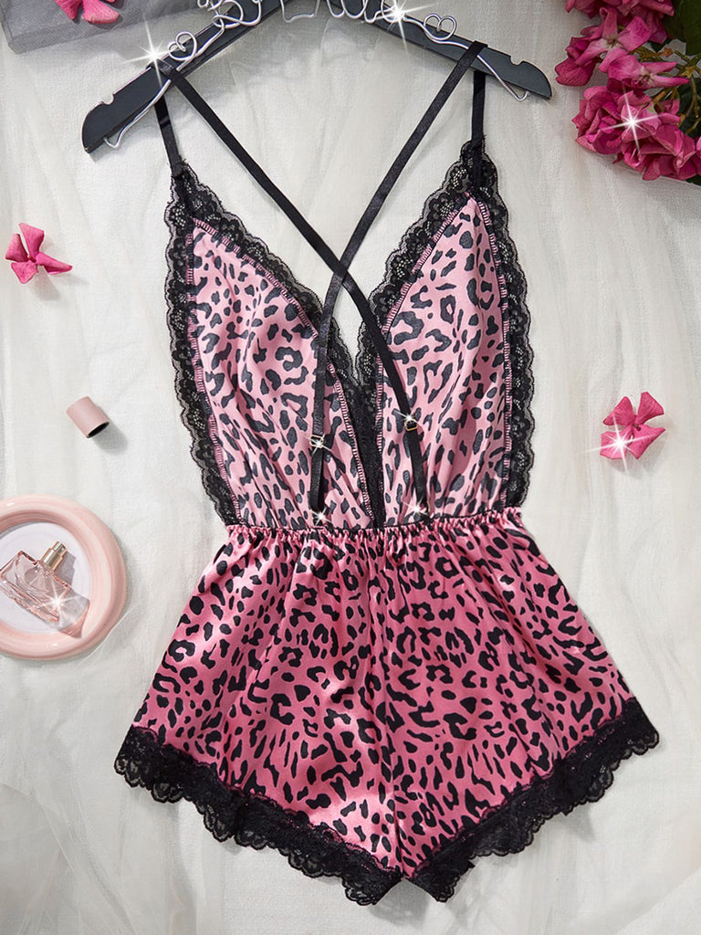 1950s Spaghetti Strap Leopard Lace Sleepwear