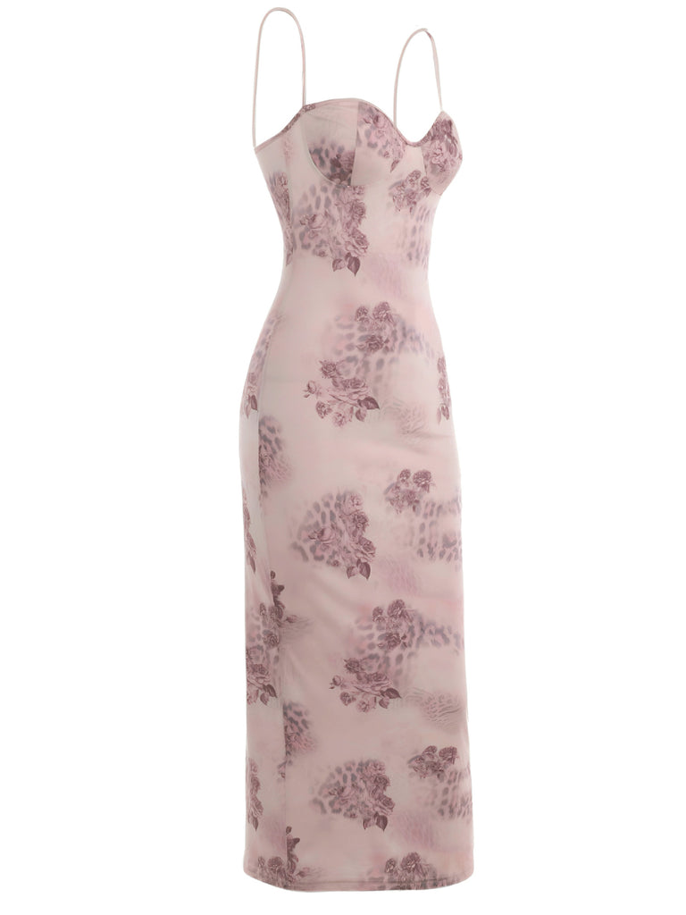 1930s Spaghetti Strap Leopard Floral Dress